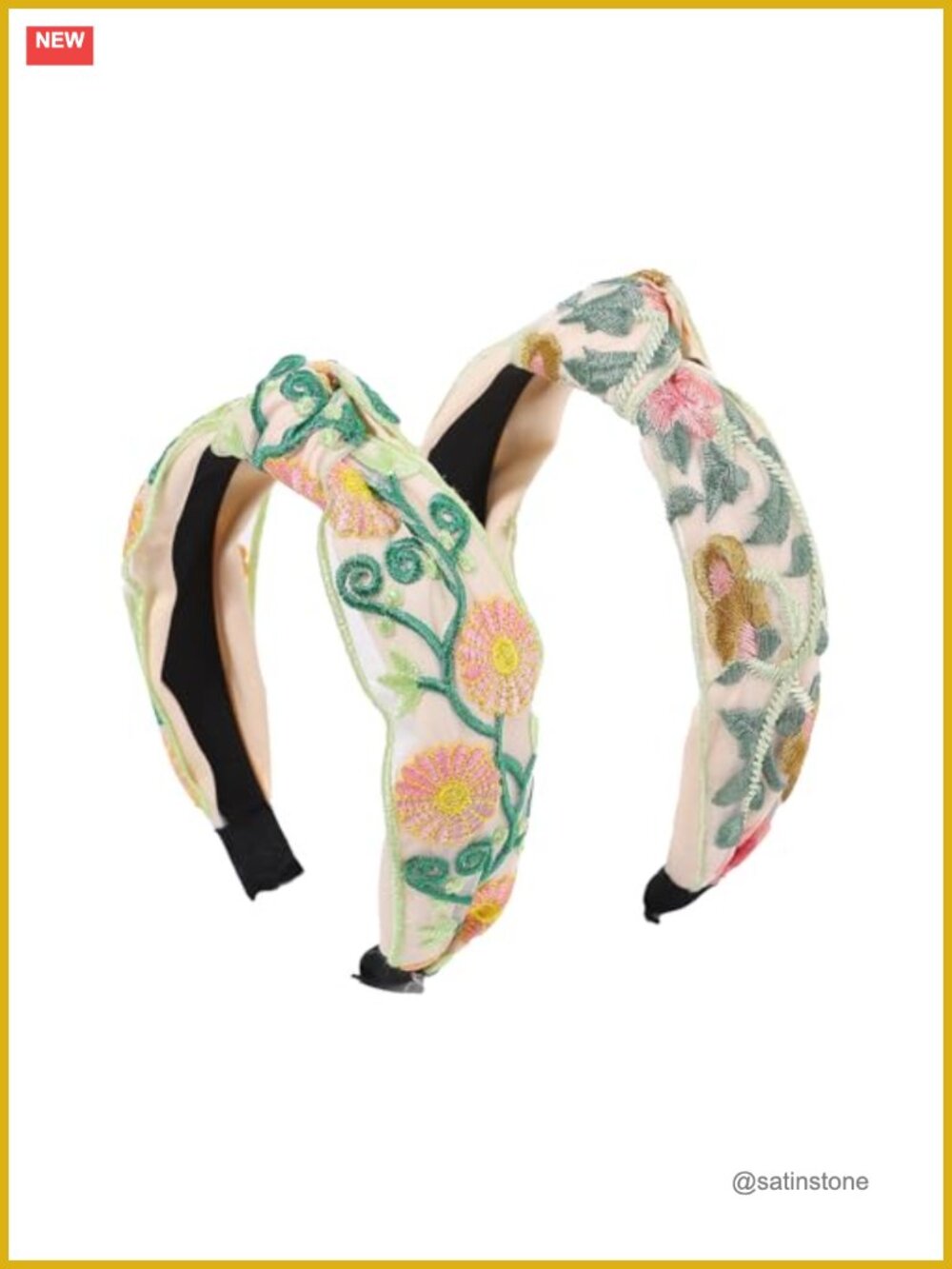 2PC Embroidered Knot Headbands Wide Fashion Hair Accessory